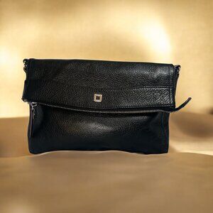 Lodis Purse Black Pebbled Leather Nadia Crossbody Bag Fold Over Flap Tuck Clutch